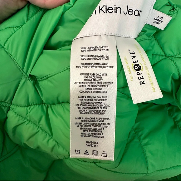 Calvin Klein Jeans Women’s Reversible Quilted Green Jacket Size L NWOT - Picture 10 of 12